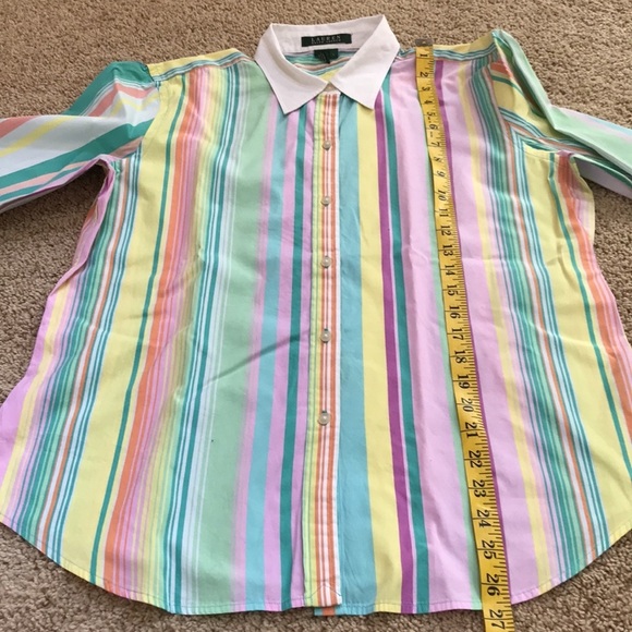Lauren Ralph Lauren large striped cotton long sleeve button down shirt. - Picture 5 of 8